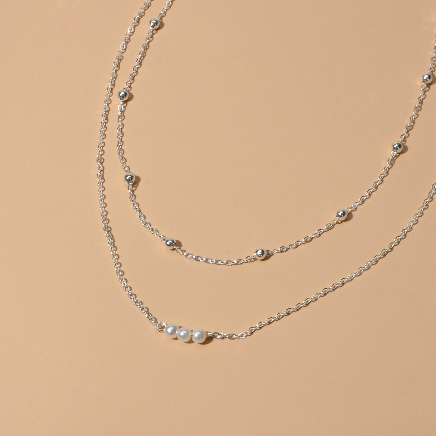 2pcs Female Jewellery Gold Silver Chain Beads Pearl Necklace Fashion Accessories