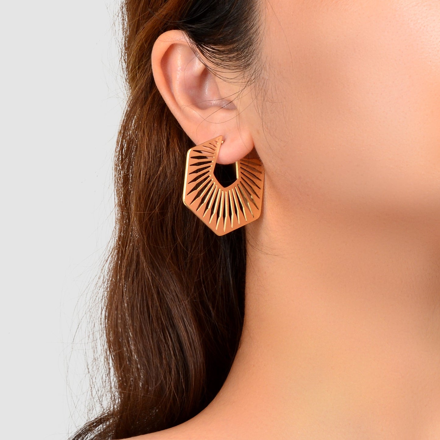 Golden Hollow Geometric Metal Hoop Stud Earrings for Women Fashion Jewelry