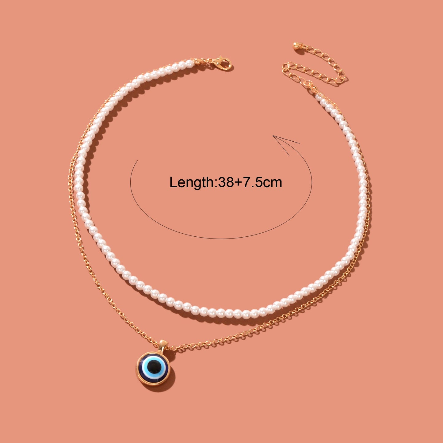 Stylish Golden Chain Layered Imitation Pearl Evil Eye Pendant Necklace Party Daily Jewelry