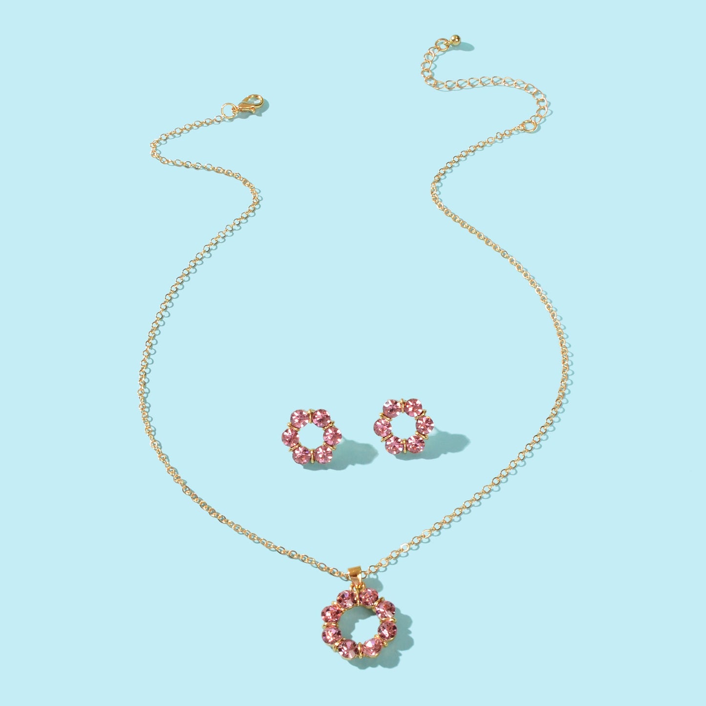 Multicolour Rainbow Round Charm Necklace Stud Earrings Girls Dainty Jewelry Set
