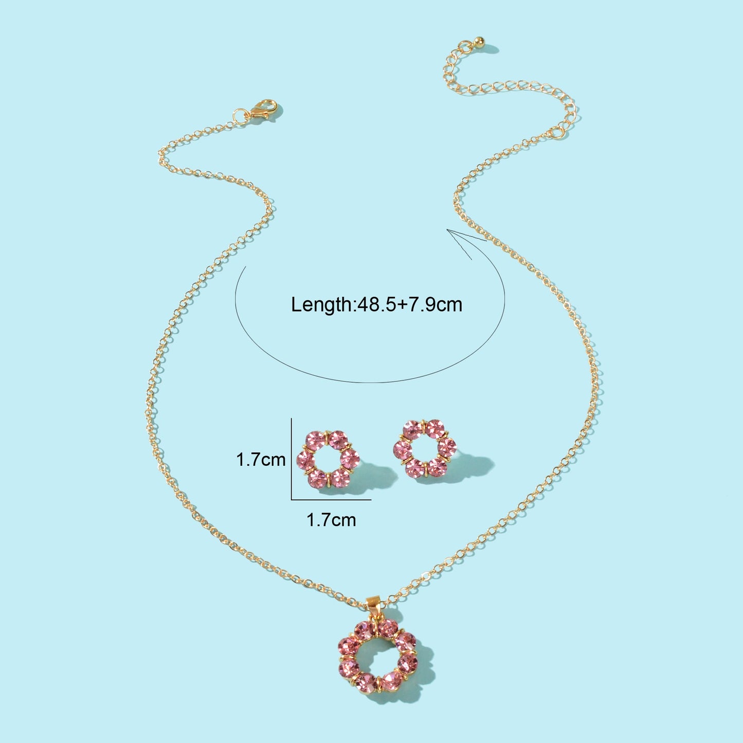 Multicolour Rainbow Round Charm Necklace Stud Earrings Girls Dainty Jewelry Set