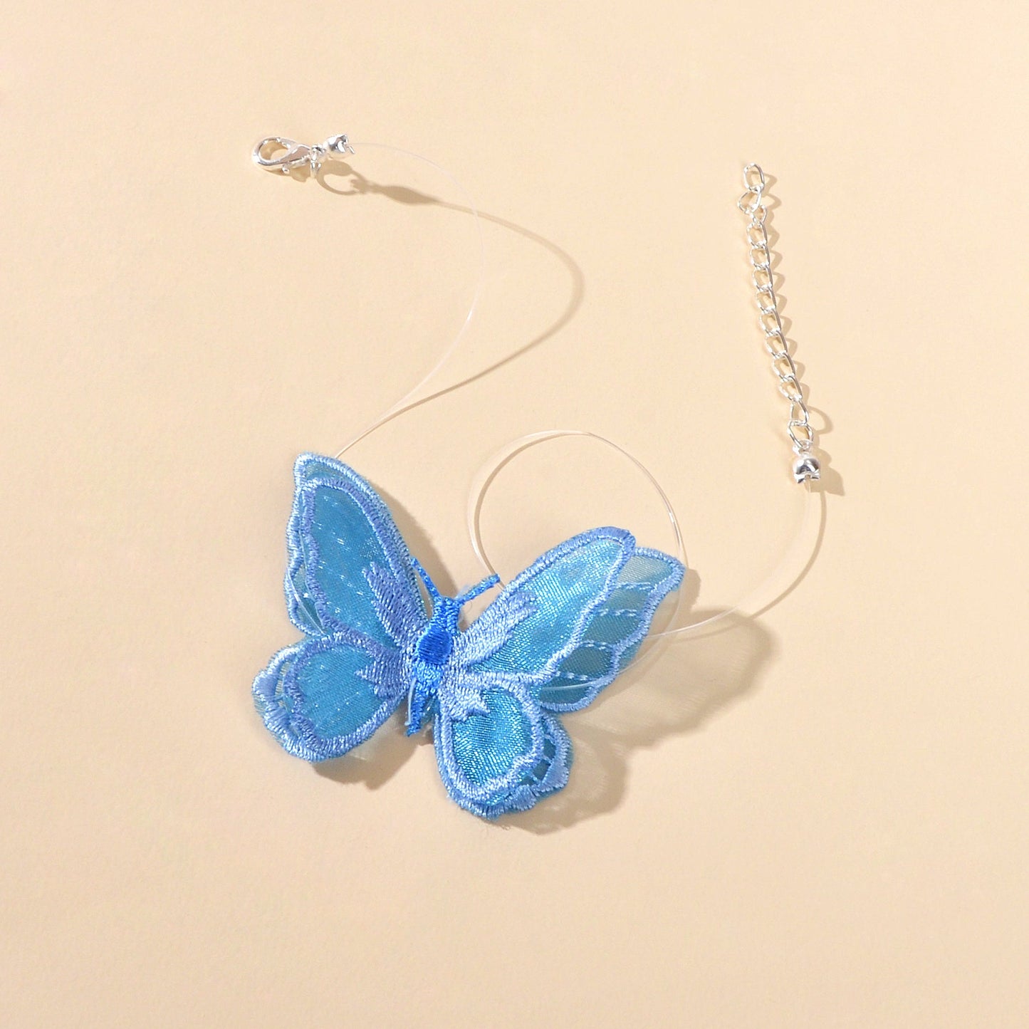 Cosplay 90s Transparent Rope Blue Embroidery Butterfly Short Choker Necklace