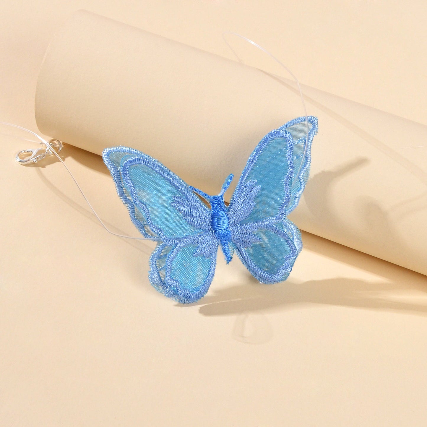 Cosplay 90s Transparent Rope Blue Embroidery Butterfly Short Choker Necklace