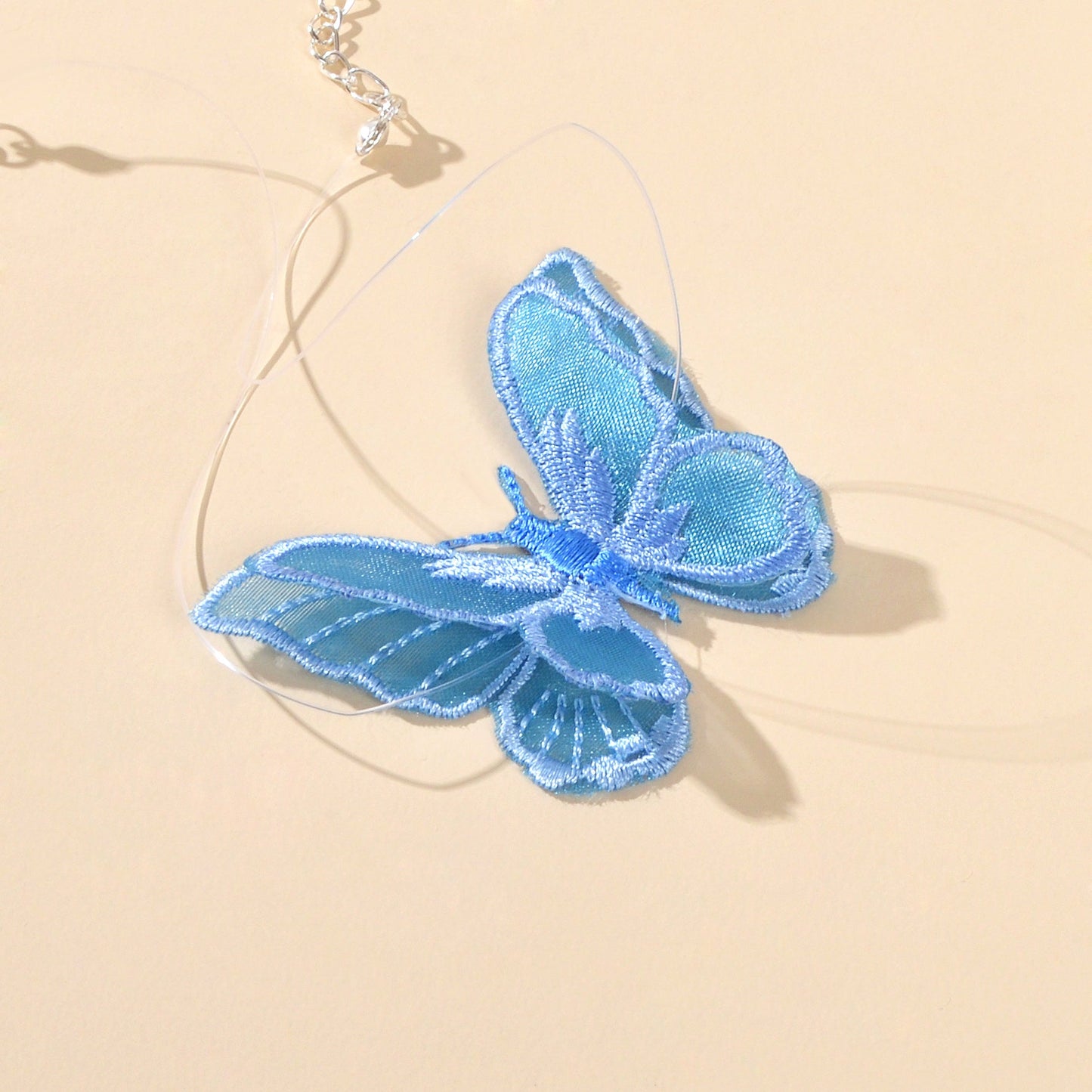 Cosplay 90s Transparent Rope Blue Embroidery Butterfly Short Choker Necklace