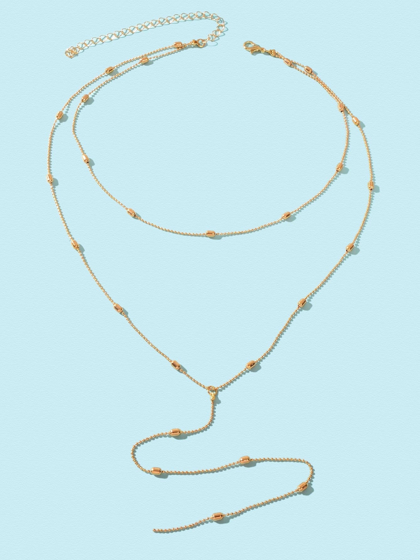 Double-Layered Beaded Wave Chain Tassel Necklace Elegant Statement Piece