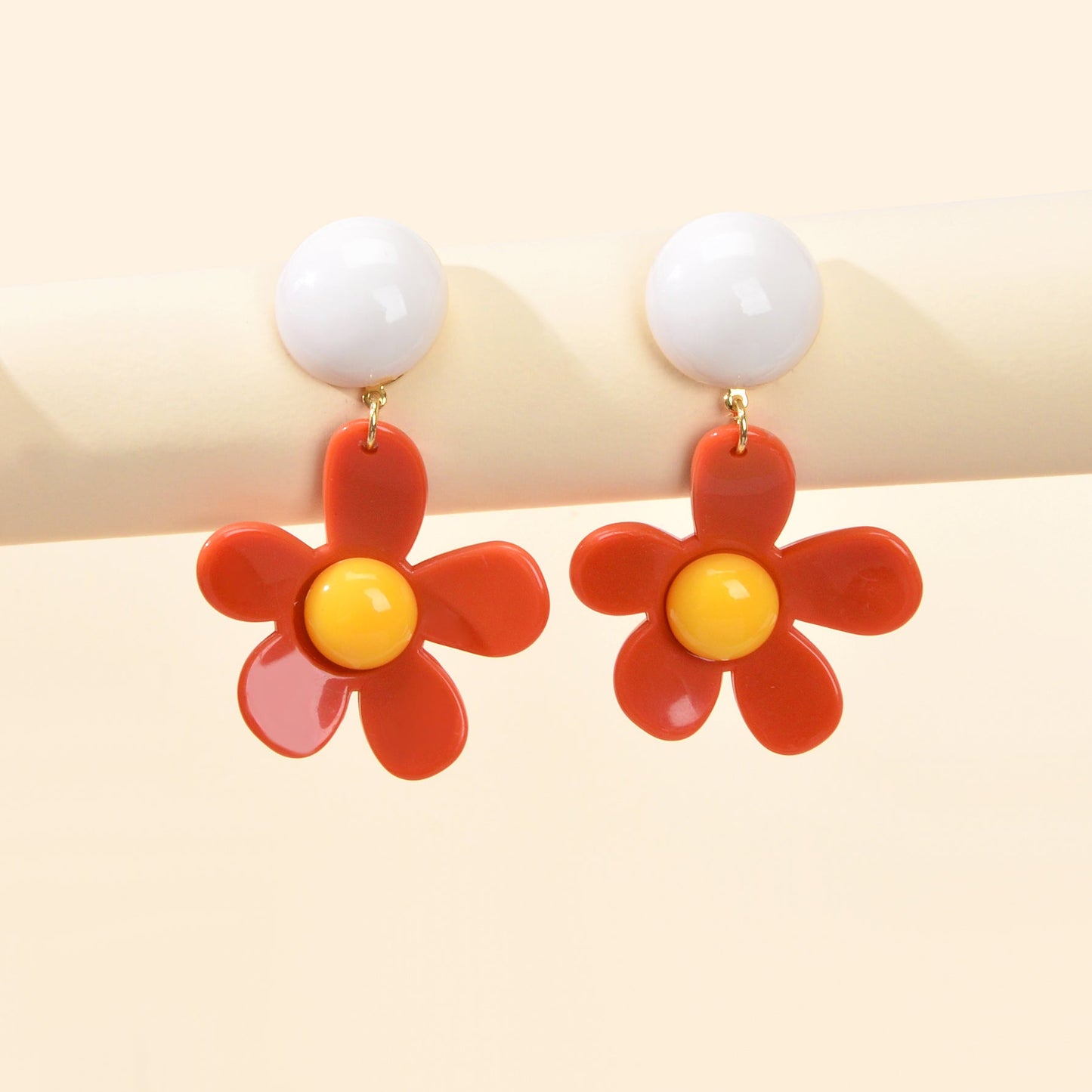 Sweet Women Accessories Red Flower Dangling Elements Acrylic Daisy Chic Earrings