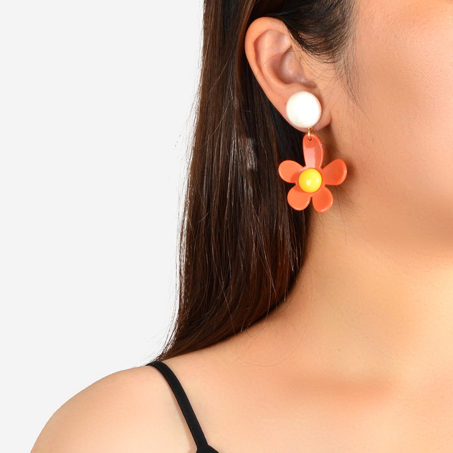 Sweet Women Accessories Red Flower Dangling Elements Acrylic Daisy Chic Earrings