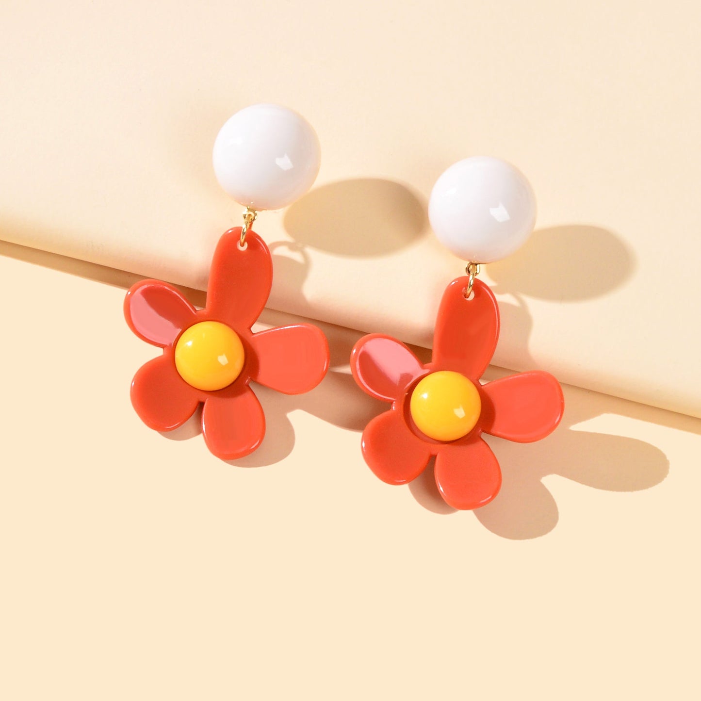 Sweet Women Accessories Red Flower Dangling Elements Acrylic Daisy Chic Earrings