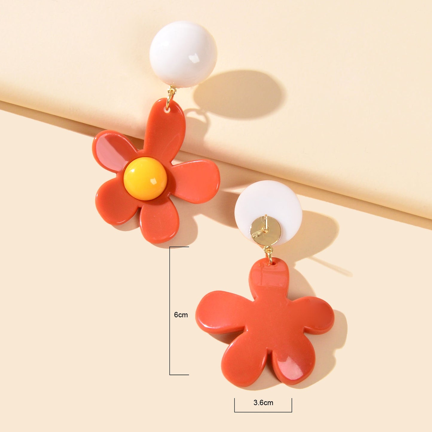 Sweet Women Accessories Red Flower Dangling Elements Acrylic Daisy Chic Earrings