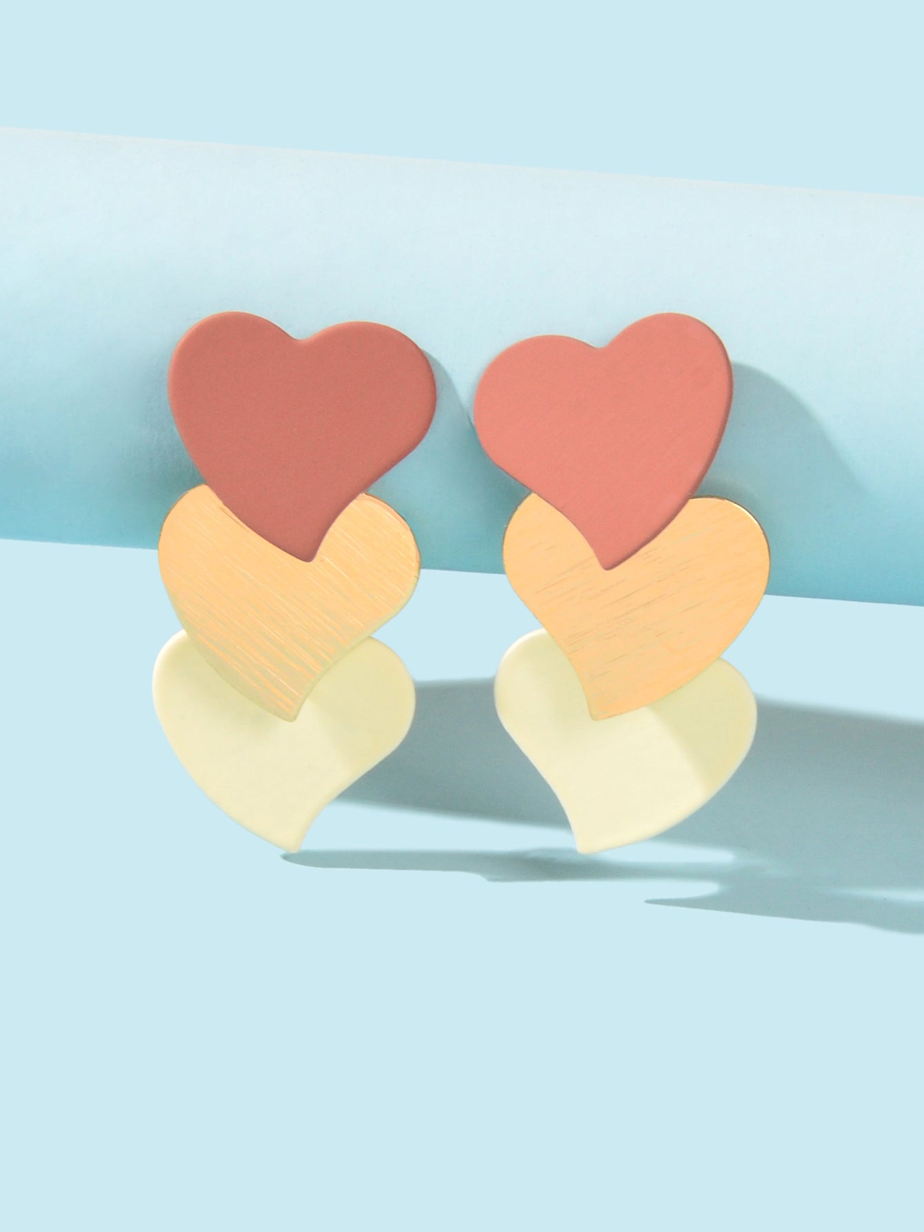 Lightweight Multilevel Love Heart Dangle Personalized Multicolored Earrings Gift