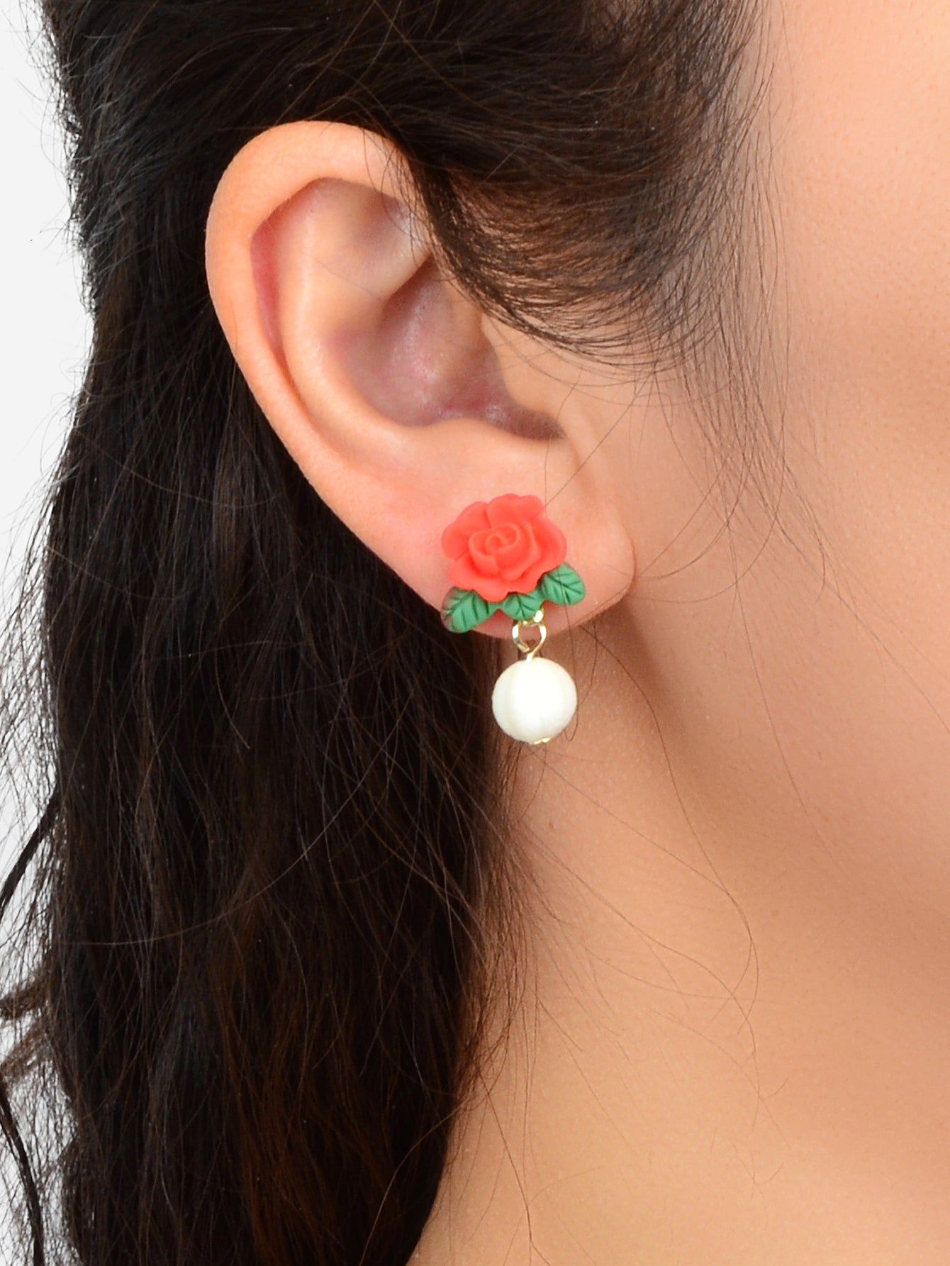 Funny Gift Asymmetrical 3D Cartoon Carved Red Rose Orange Fox Stud Earrings Gift