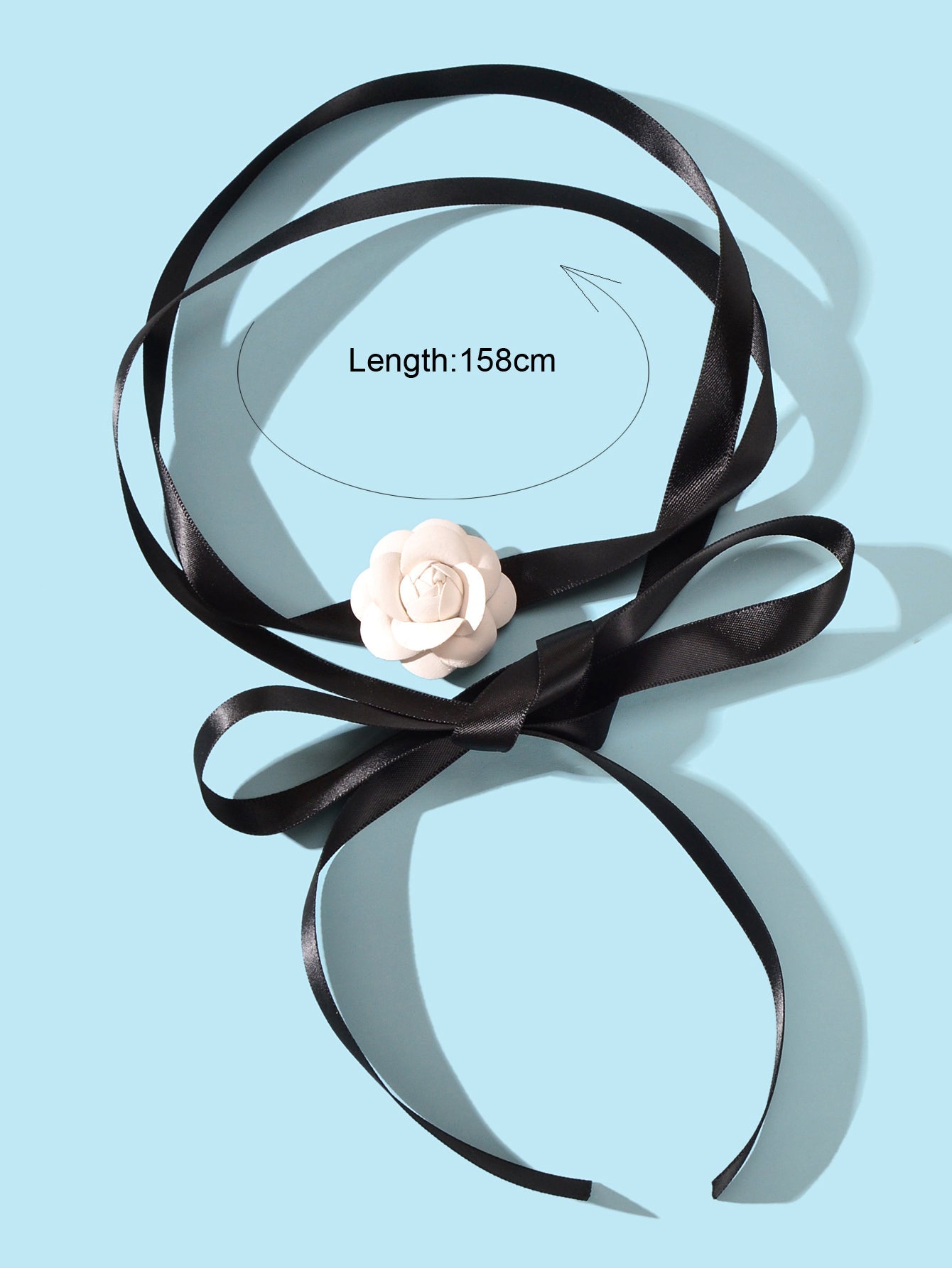 Retro Accessories White Flower Long Black Ribbon Tied Choker Necklace for Party