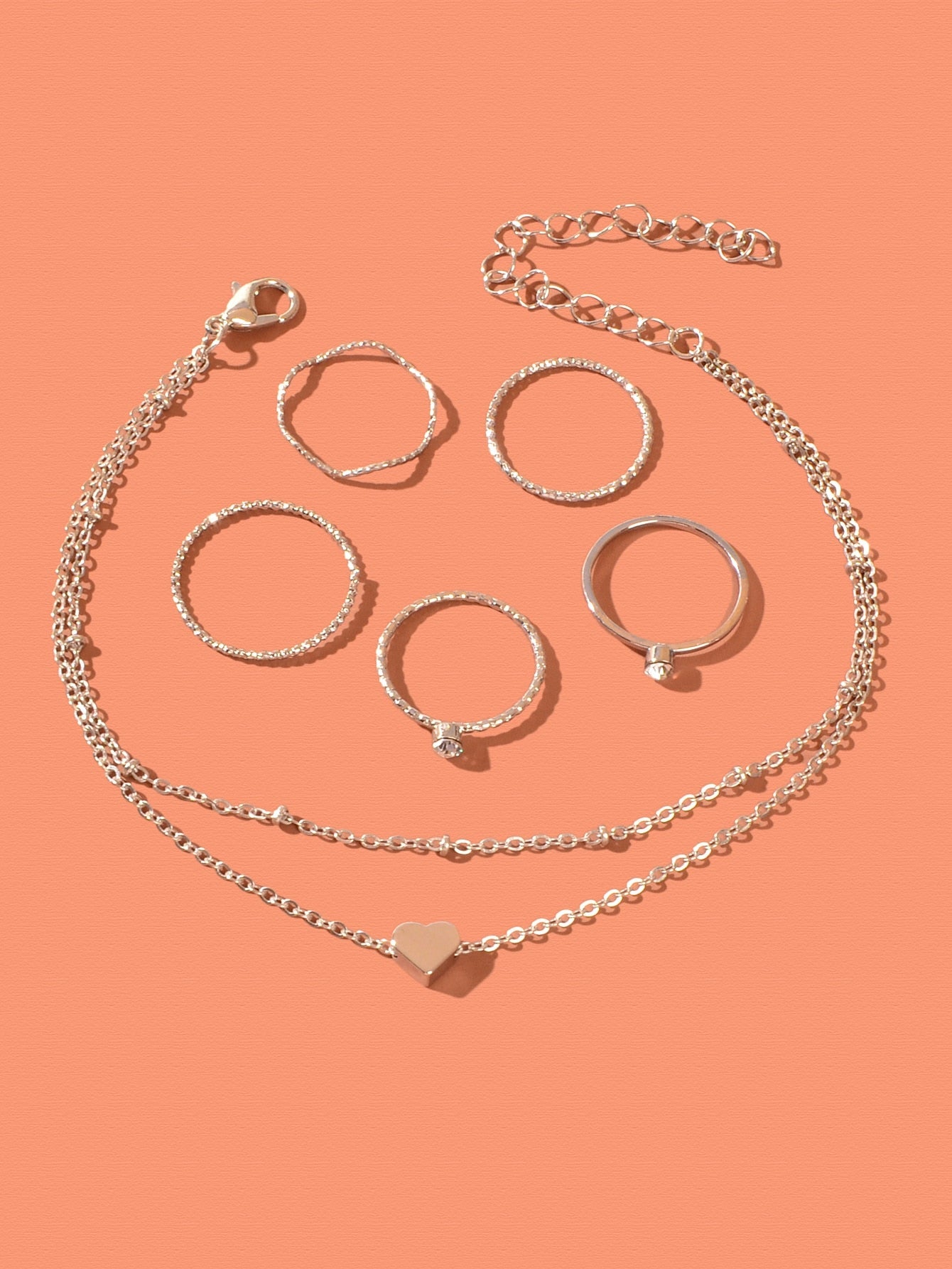 Silver Chain Anklet and Multiple Rings Set - Stylish Accessories Combo Jewellery