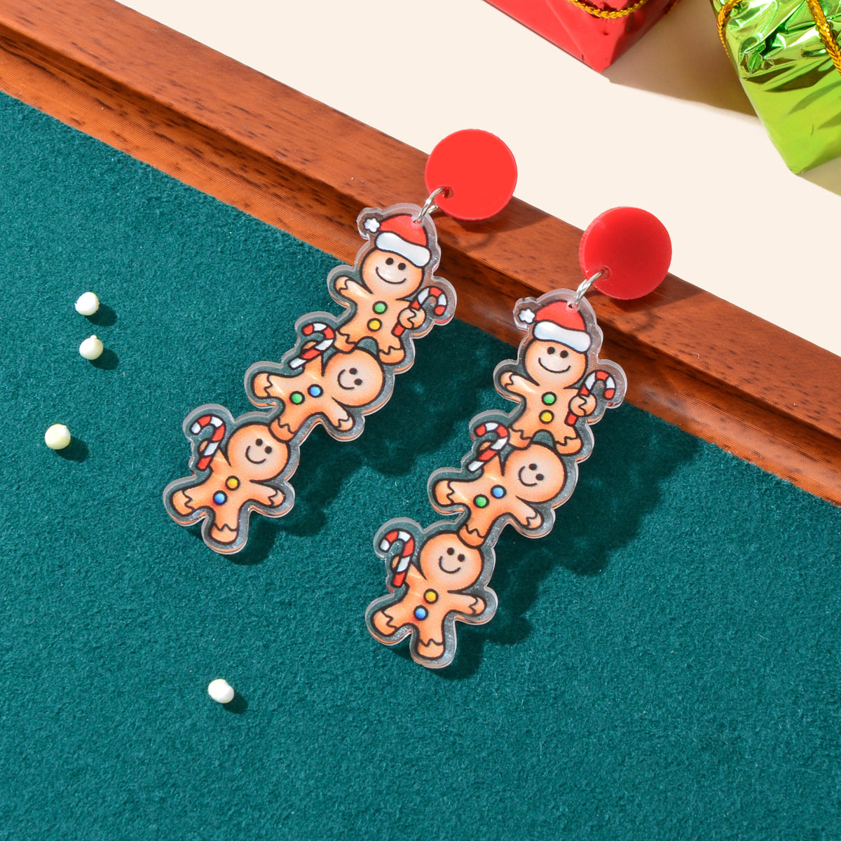 Christmas Cartoon Design Acrylic Gingerbread Man Long Pendant Festival Earrings