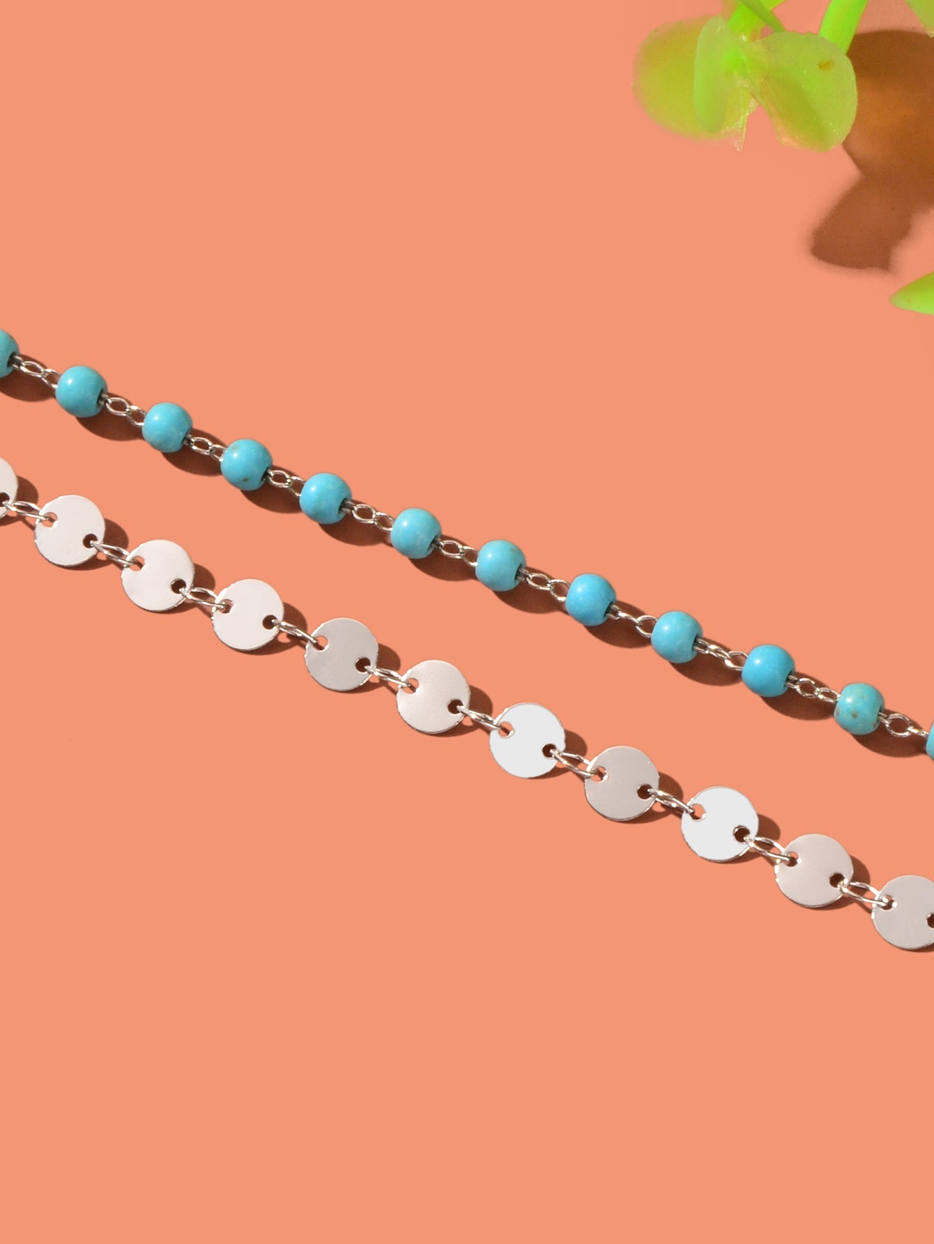 Ethnic Style Gold Silver Disc Chain Turquoise Beads Layered Anklet Foot Jewelry