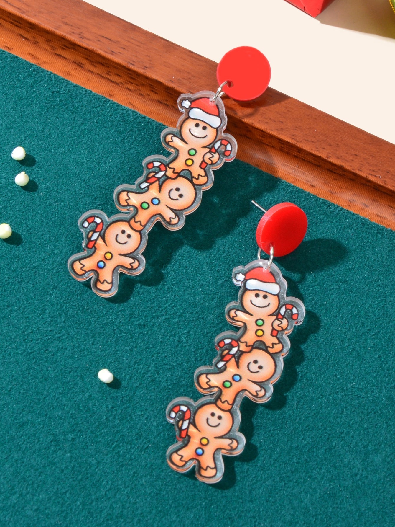 Christmas Cartoon Design Acrylic Gingerbread Man Long Pendant Festival Earrings