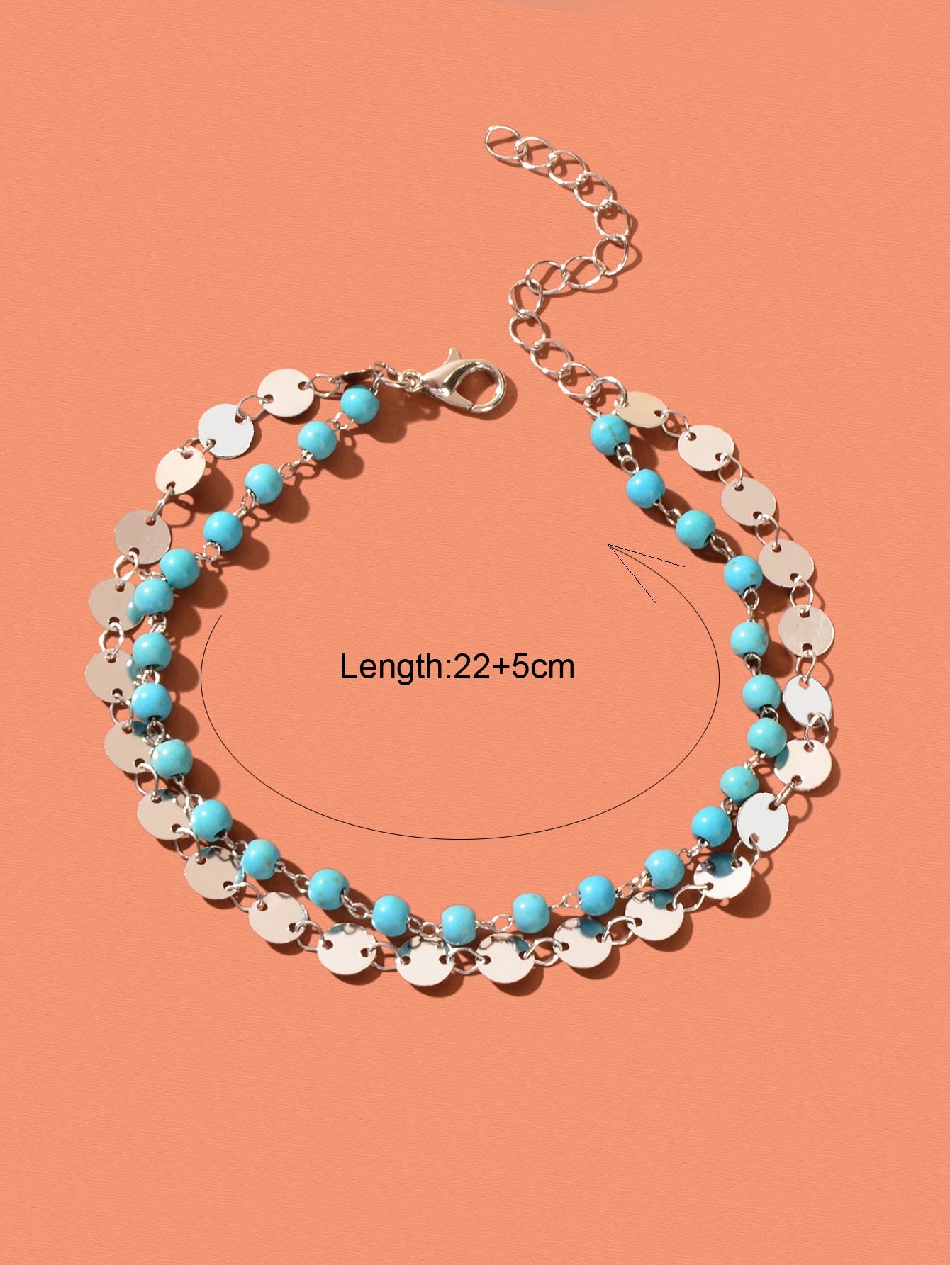 Ethnic Style Gold Silver Disc Chain Turquoise Beads Layered Anklet Foot Jewelry