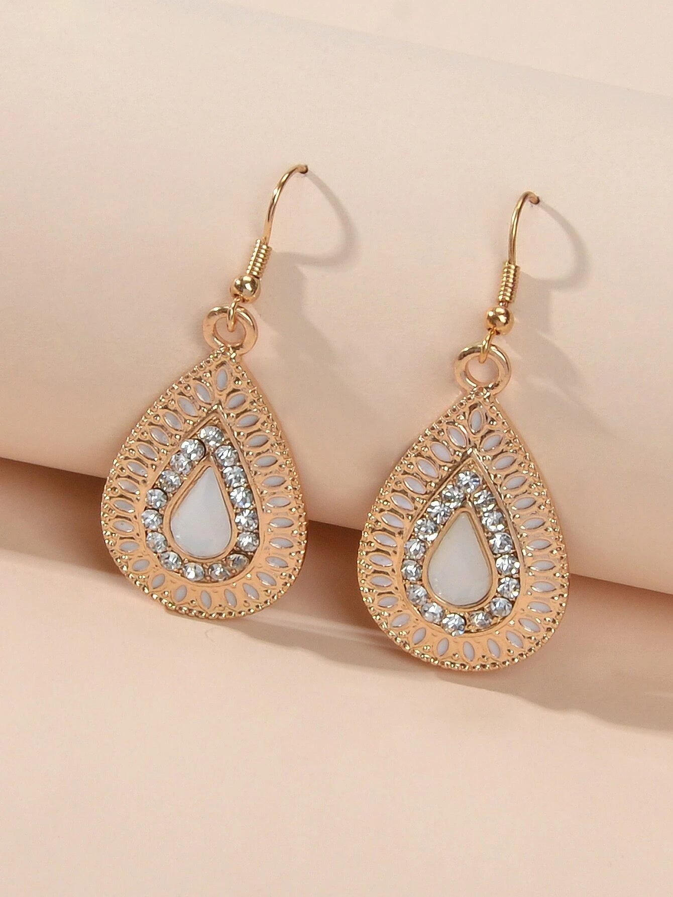 Rhinestone Decor White Crystal Water Drop Dangle Earrings Bohemian Accessories
