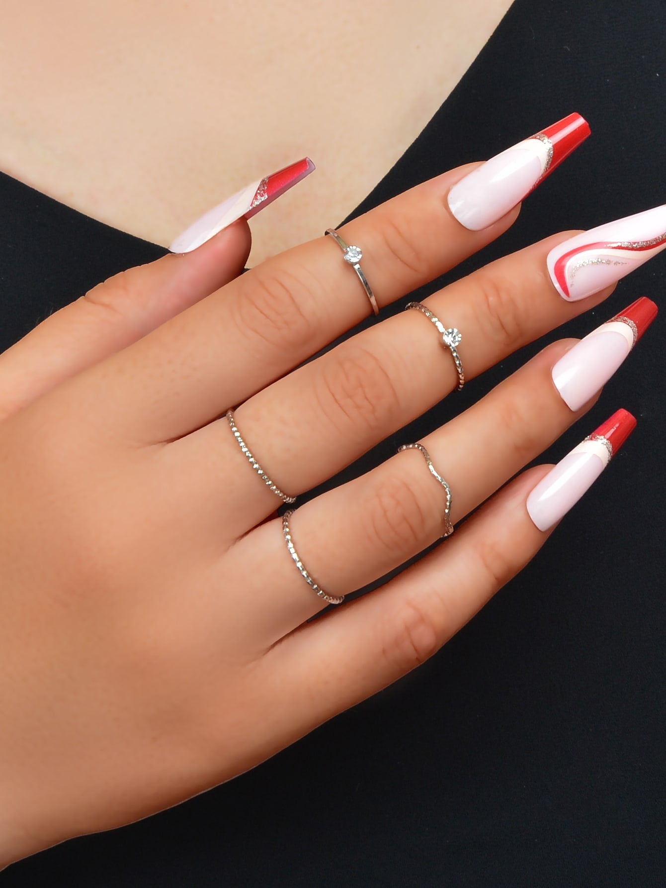 Silver Chain Anklet and Multiple Rings Set - Stylish Accessories Combo Jewellery