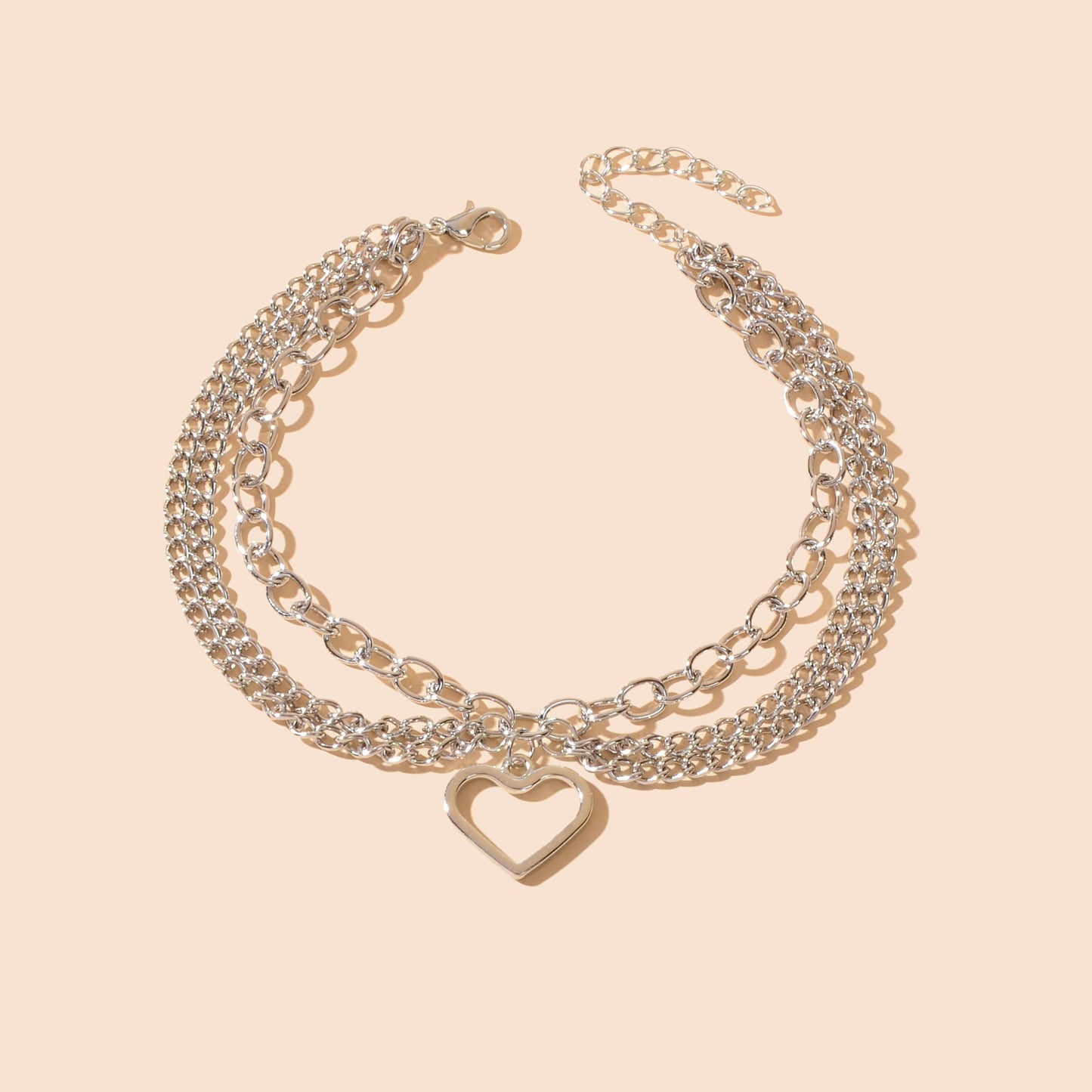 Foot Jewelry Multi-layer Silver Chain Tassel Heart Charm Adjustable Beach Anklet
