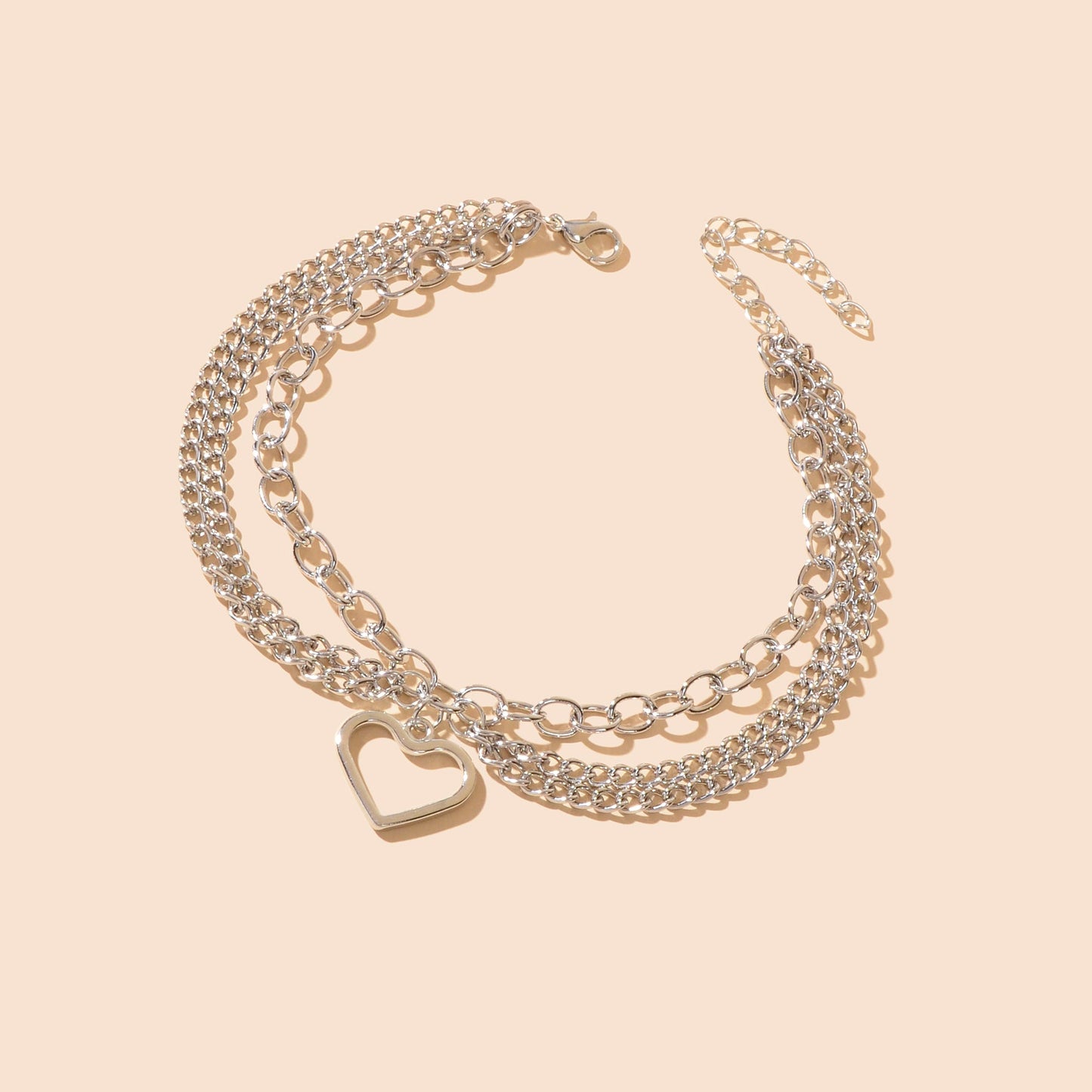 Foot Jewelry Multi-layer Silver Chain Tassel Heart Charm Adjustable Beach Anklet