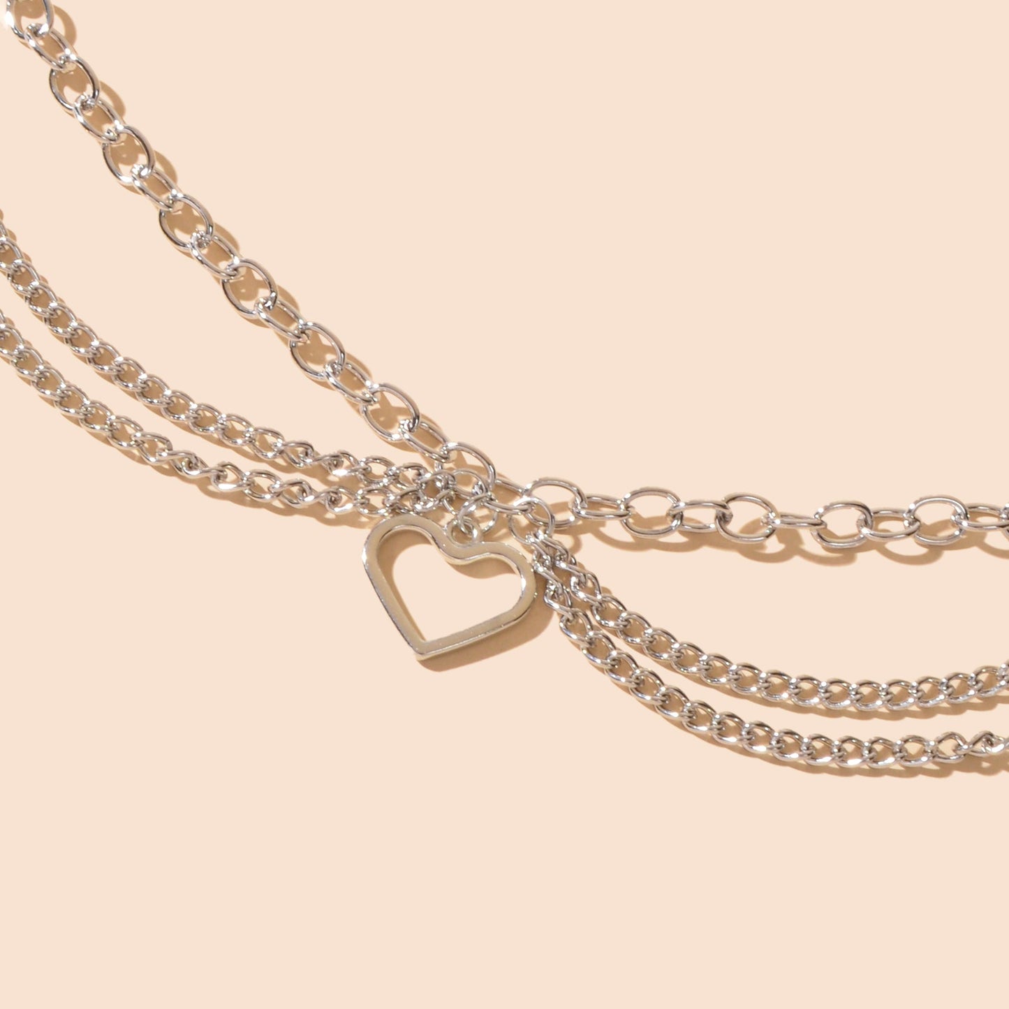 Foot Jewelry Multi-layer Silver Chain Tassel Heart Charm Adjustable Beach Anklet