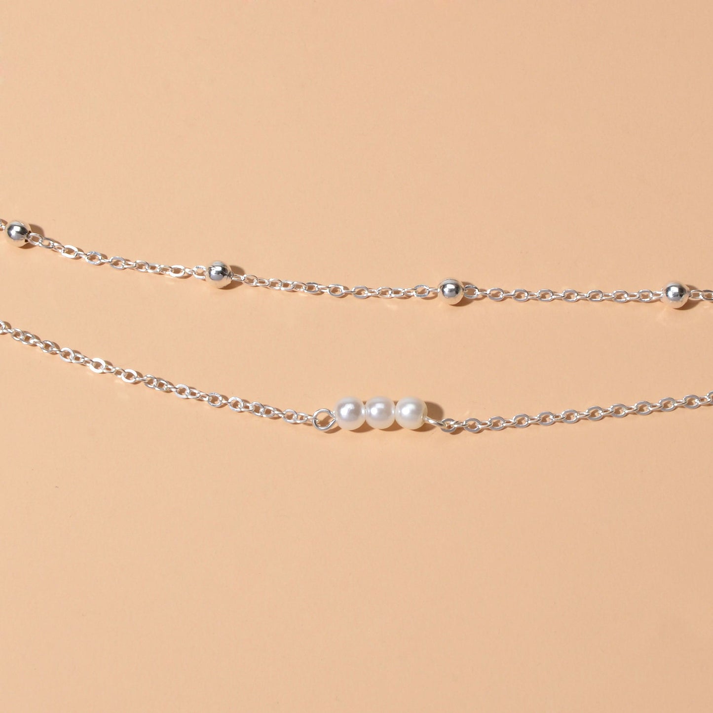 2pcs Female Jewellery Gold Silver Chain Beads Pearl Necklace Fashion Accessories