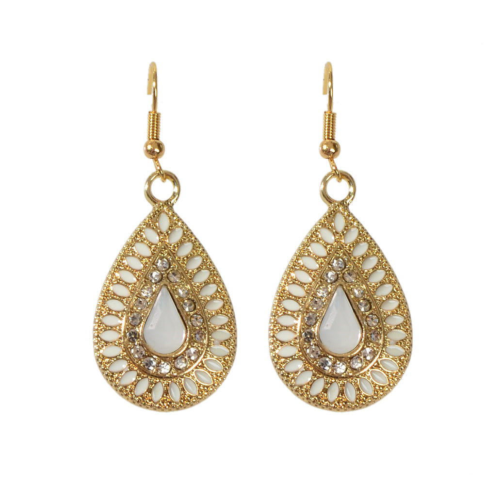 Rhinestone Decor White Crystal Water Drop Dangle Earrings Bohemian Accessories
