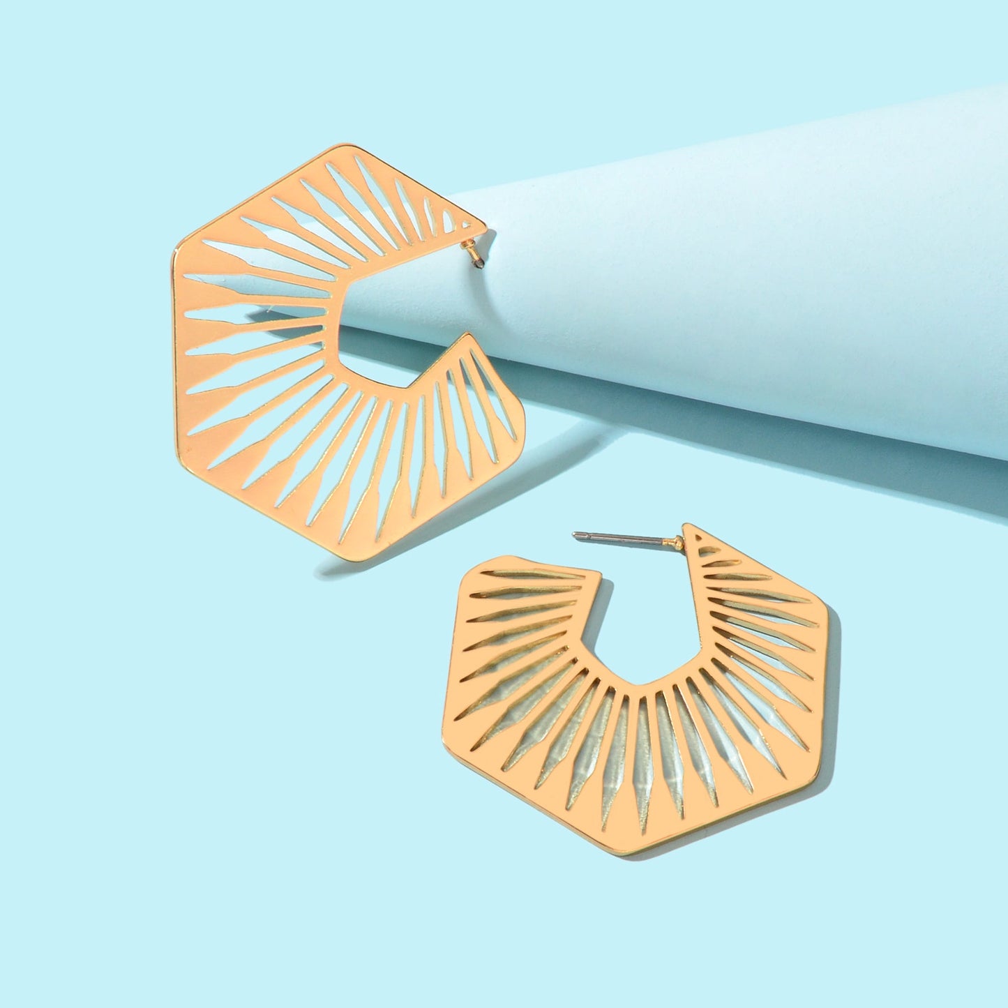 Golden Hollow Geometric Metal Hoop Stud Earrings for Women Fashion Jewelry