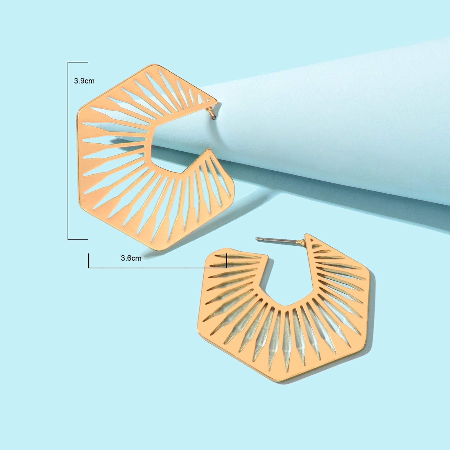 Golden Hollow Geometric Metal Hoop Stud Earrings for Women Fashion Jewelry