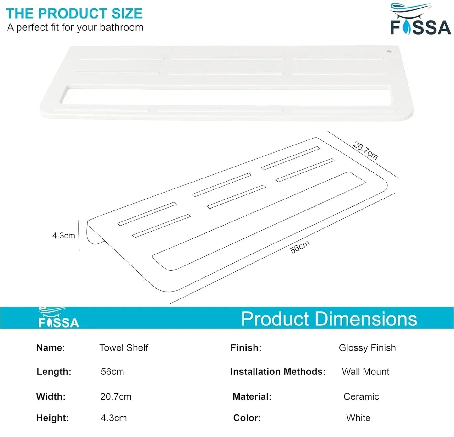 Ceramic Wall Mounted Towel Shelf White Quartz (RW-127)