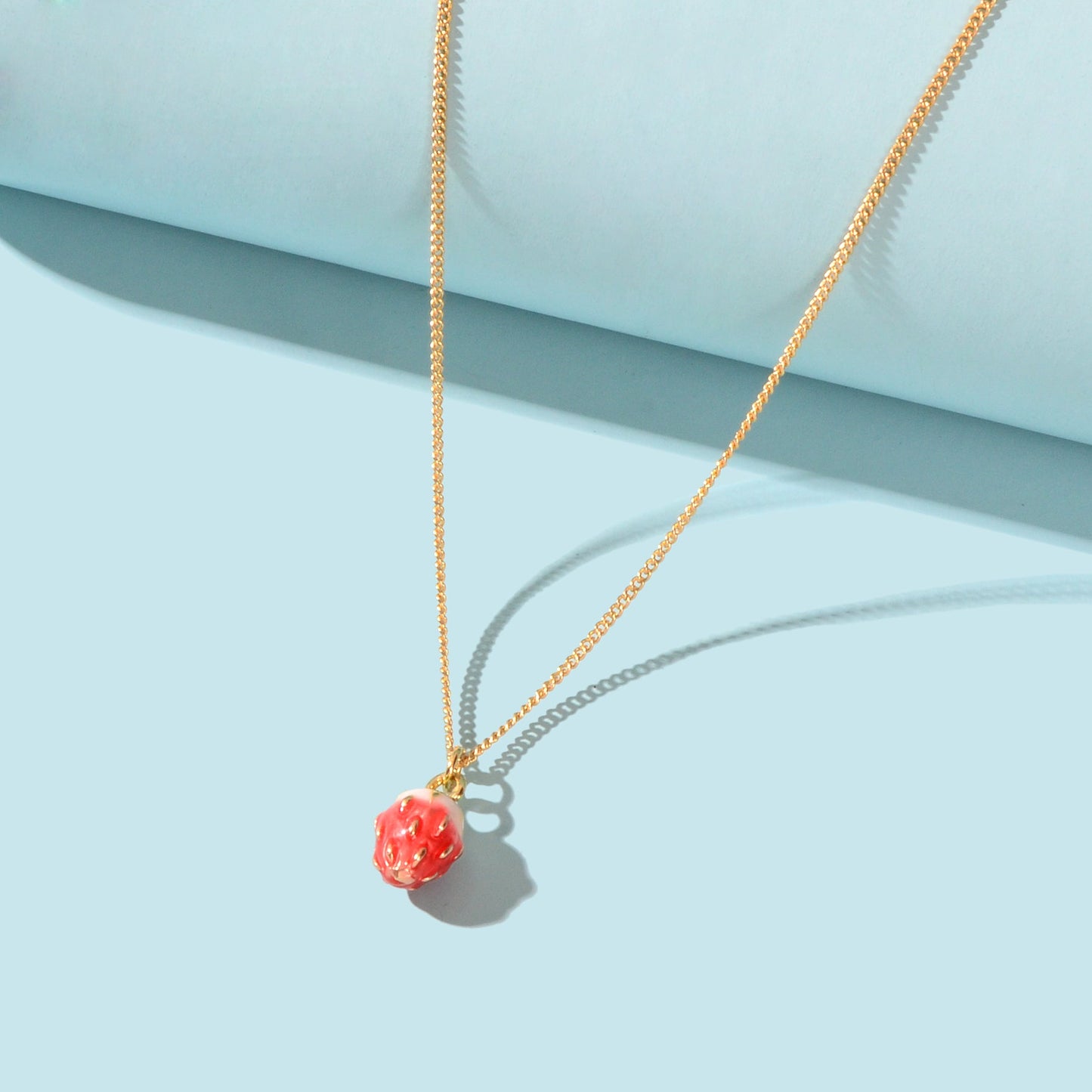 Y2k Gold Chain Red Strawberry Enamel Pendant Necklace Beautiful Fruit Jewellery