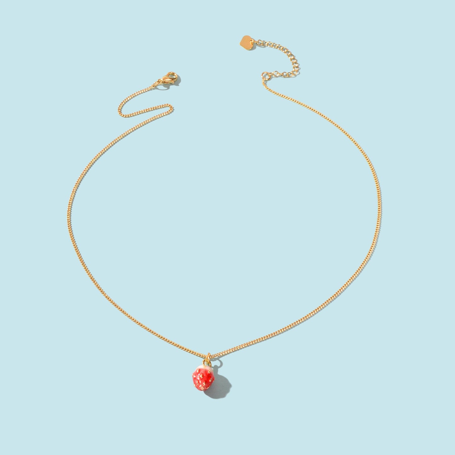 Y2k Gold Chain Red Strawberry Enamel Pendant Necklace Beautiful Fruit Jewellery
