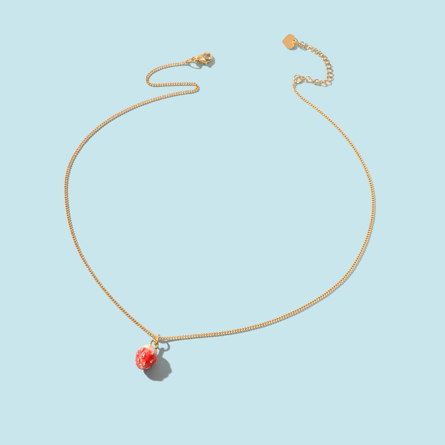 Y2k Gold Chain Red Strawberry Enamel Pendant Necklace Beautiful Fruit Jewellery