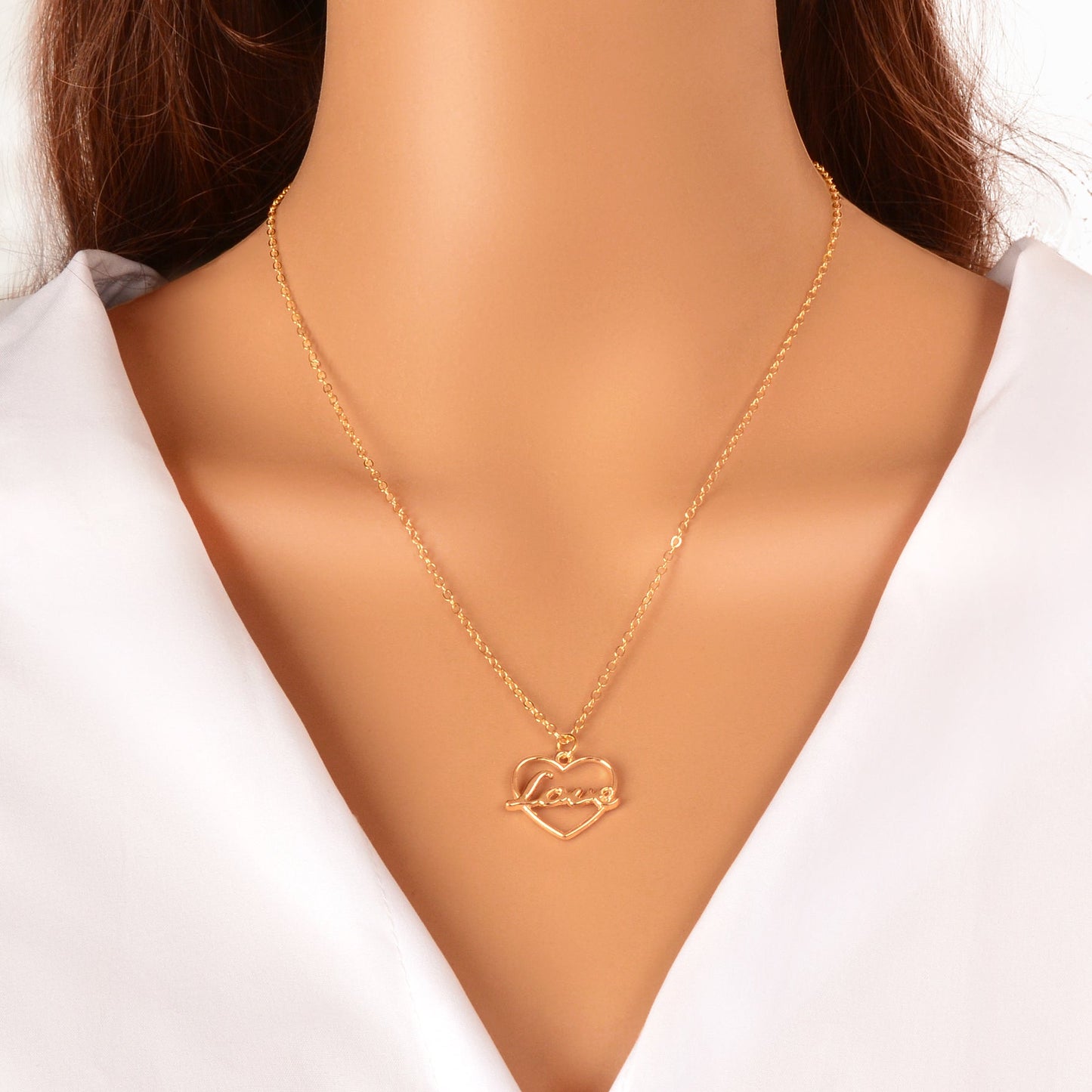 Perfect Wedding Gift Jewellery Gold Chain Heart Letter LOVE Pendant Necklace