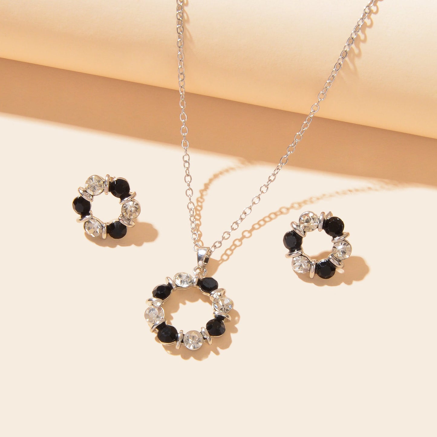 Multicolour Rainbow Round Charm Necklace Stud Earrings Girls Dainty Jewelry Set