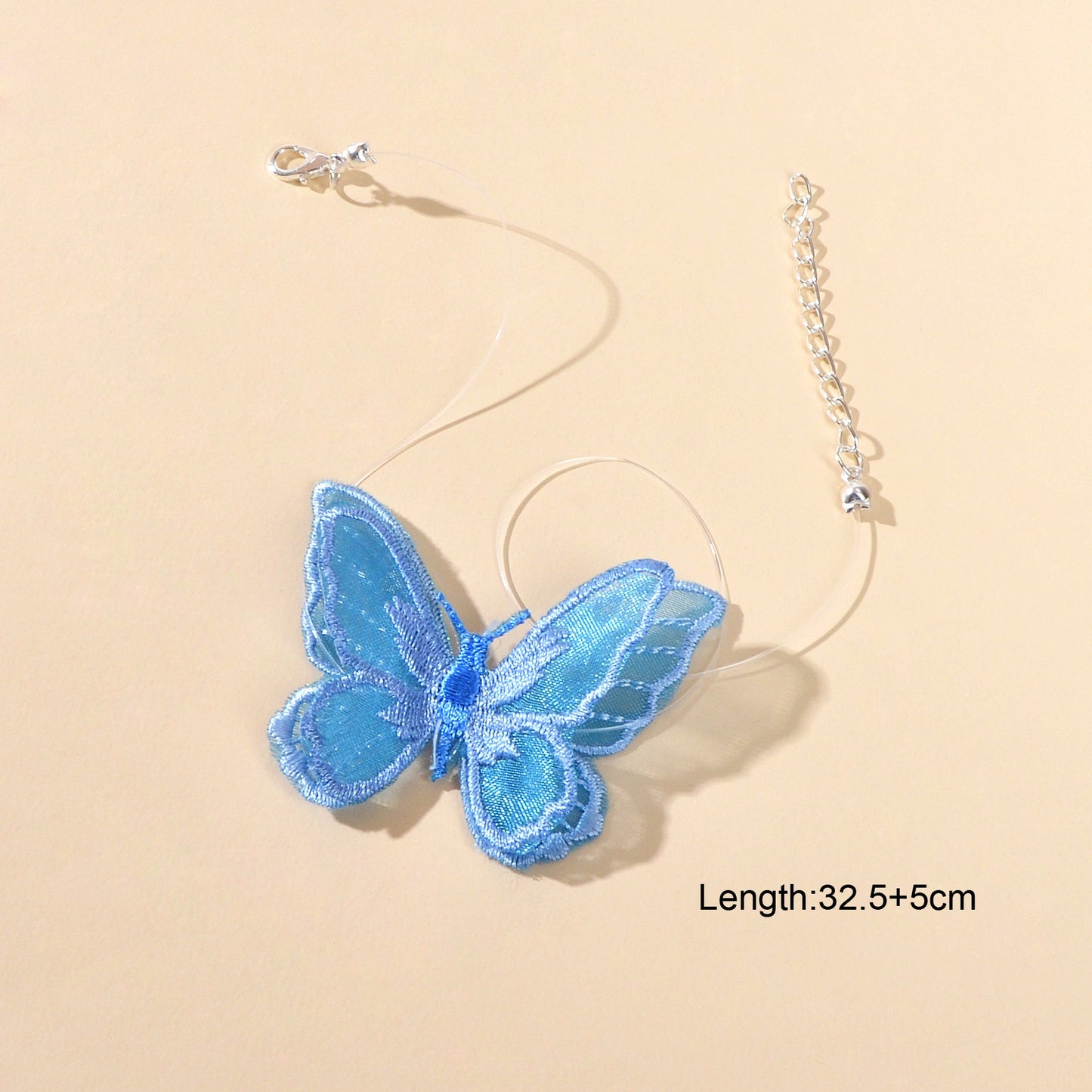 Cosplay 90s Transparent Rope Blue Embroidery Butterfly Short Choker Necklace