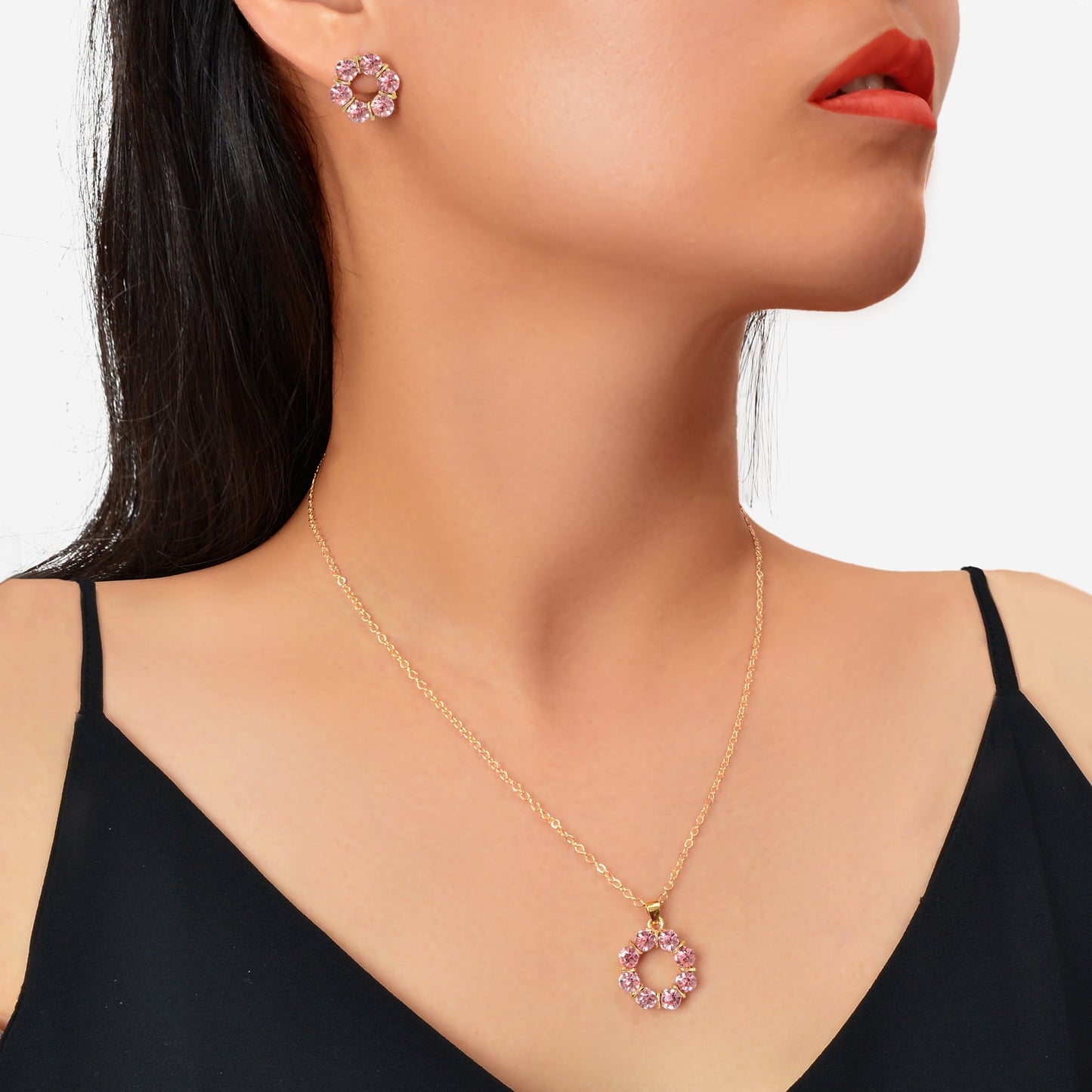 Multicolour Rainbow Round Charm Necklace Stud Earrings Girls Dainty Jewelry Set